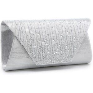 Women Sliver Cocktail Prom Formal Clutch with Glitter Rhinestones Handbags